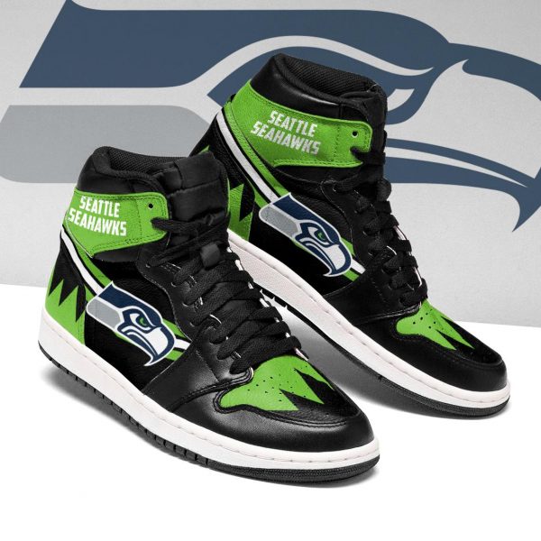 Men's Seattle Seahawks High Top Leather AJ1 Sneakers 002